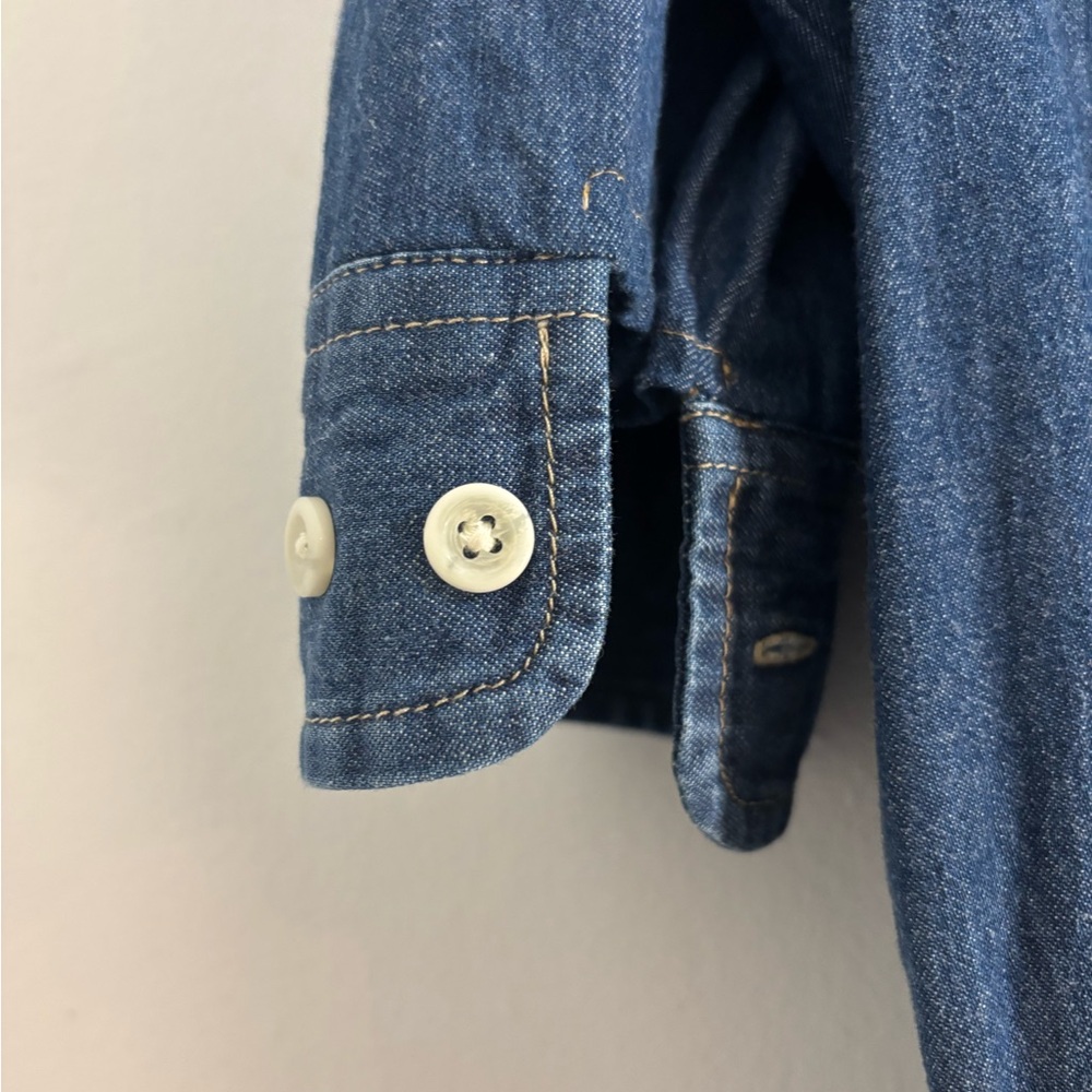 KMJ Signature Ruffle Collar Denim Botton-Down Shirt with 3/4 Sleeves, Size Small - Picture 9 of 12